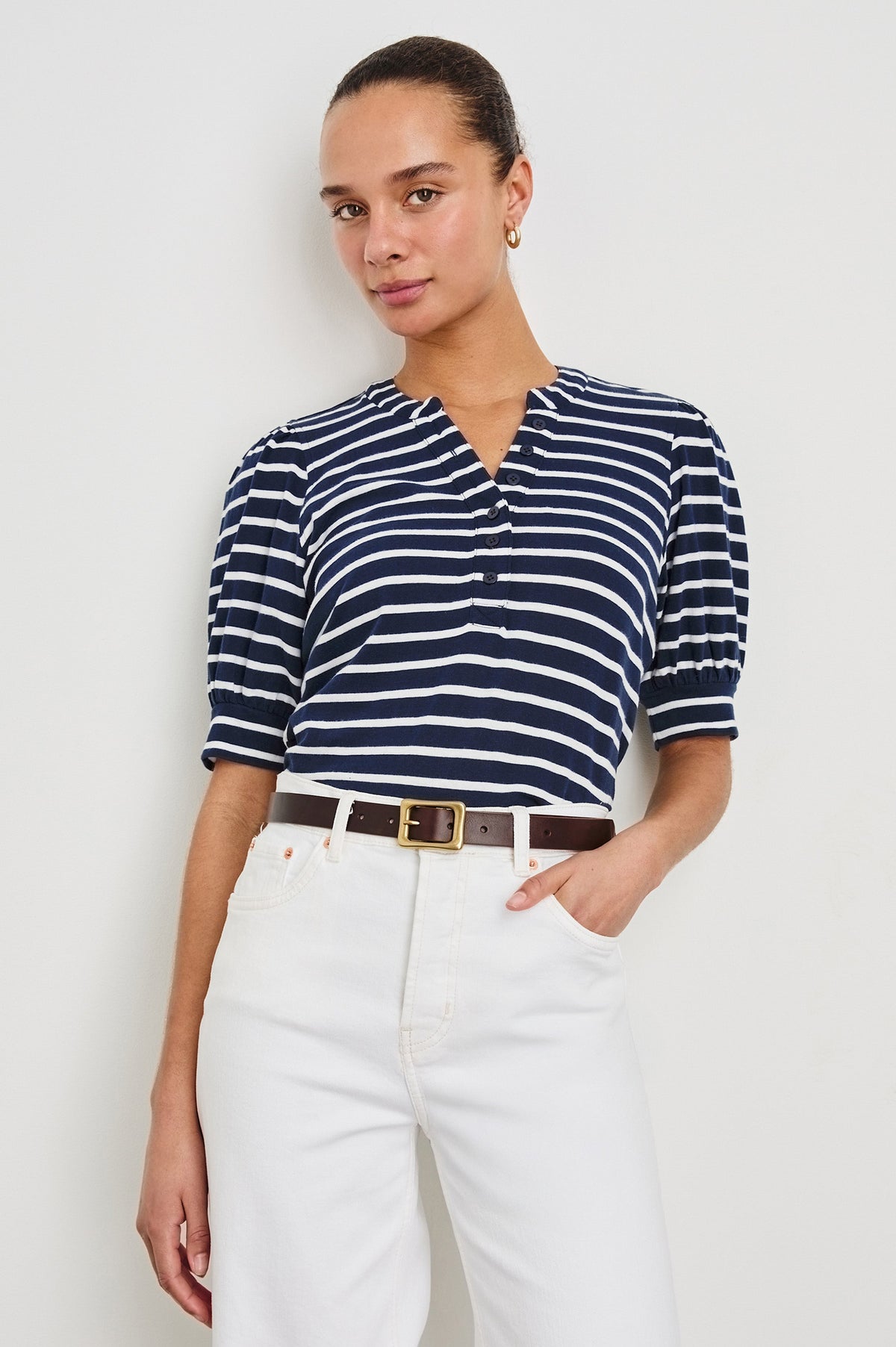 Jewel Top - Navy Ivory Stripe