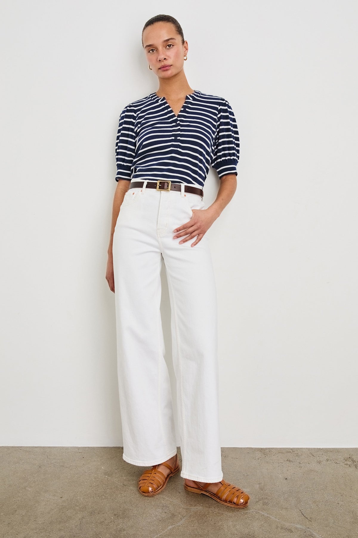 Jewel Top - Navy Ivory Stripe