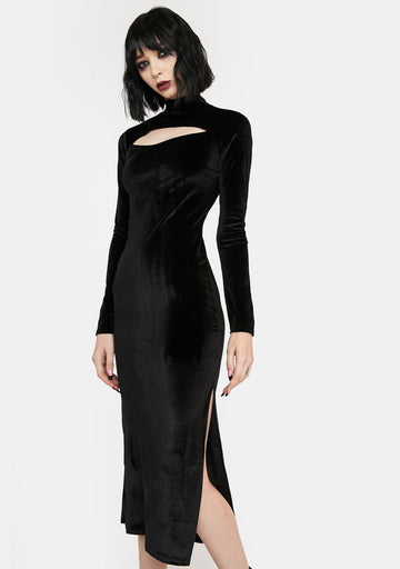 Cut Out Velvet Midi Dress