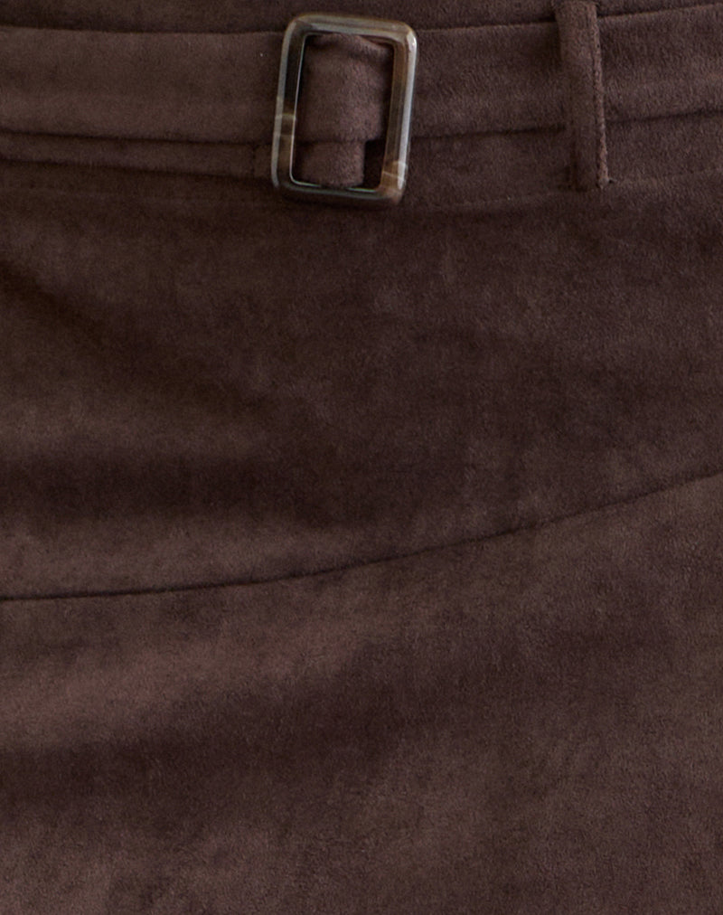 Suzu Midi Skirt in Faux Suede Dark Brown