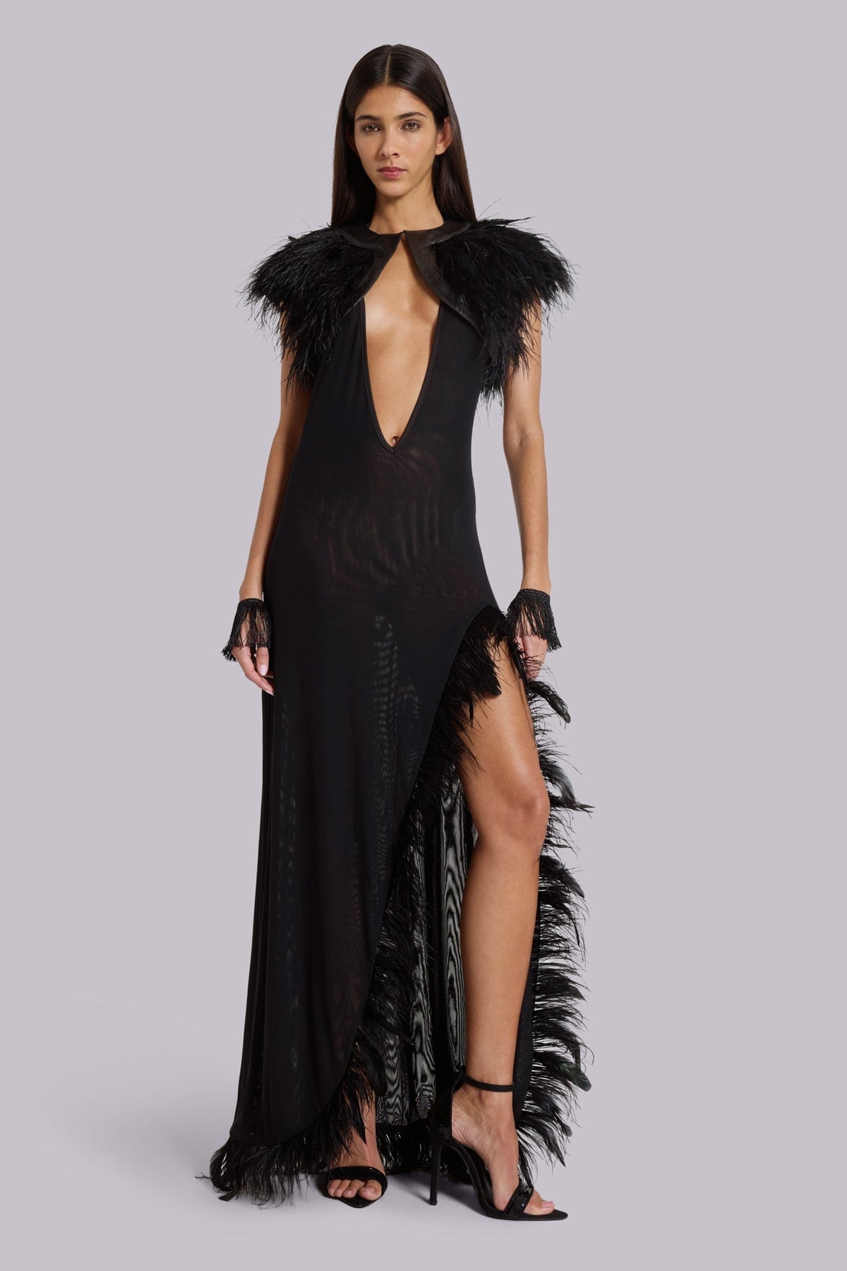 Ravenna Backless Halter Maxi Dress with Feathers