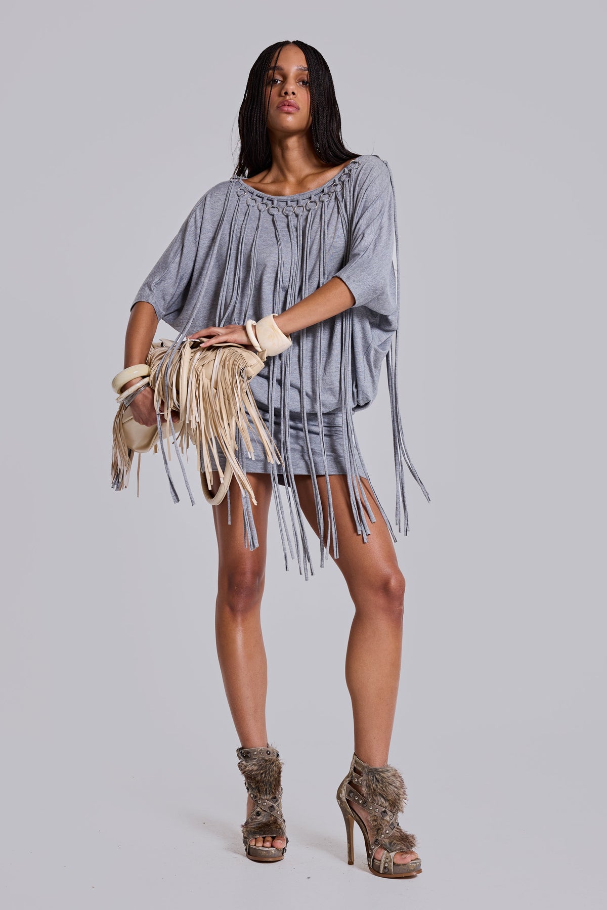 Ophidian Fringe Jersey Mini Dress