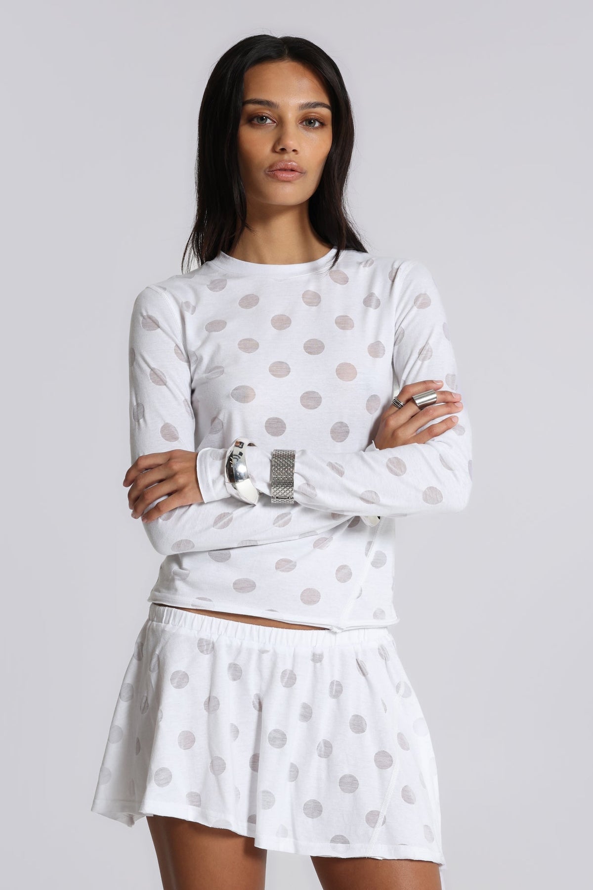 Aerea Burnout Polkadot Long Sleeve Mist Top