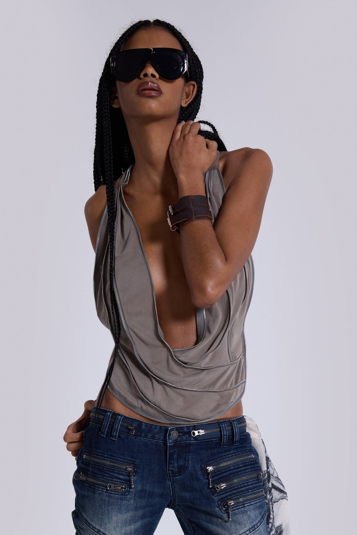 Vrax Cowl Zipper Top
