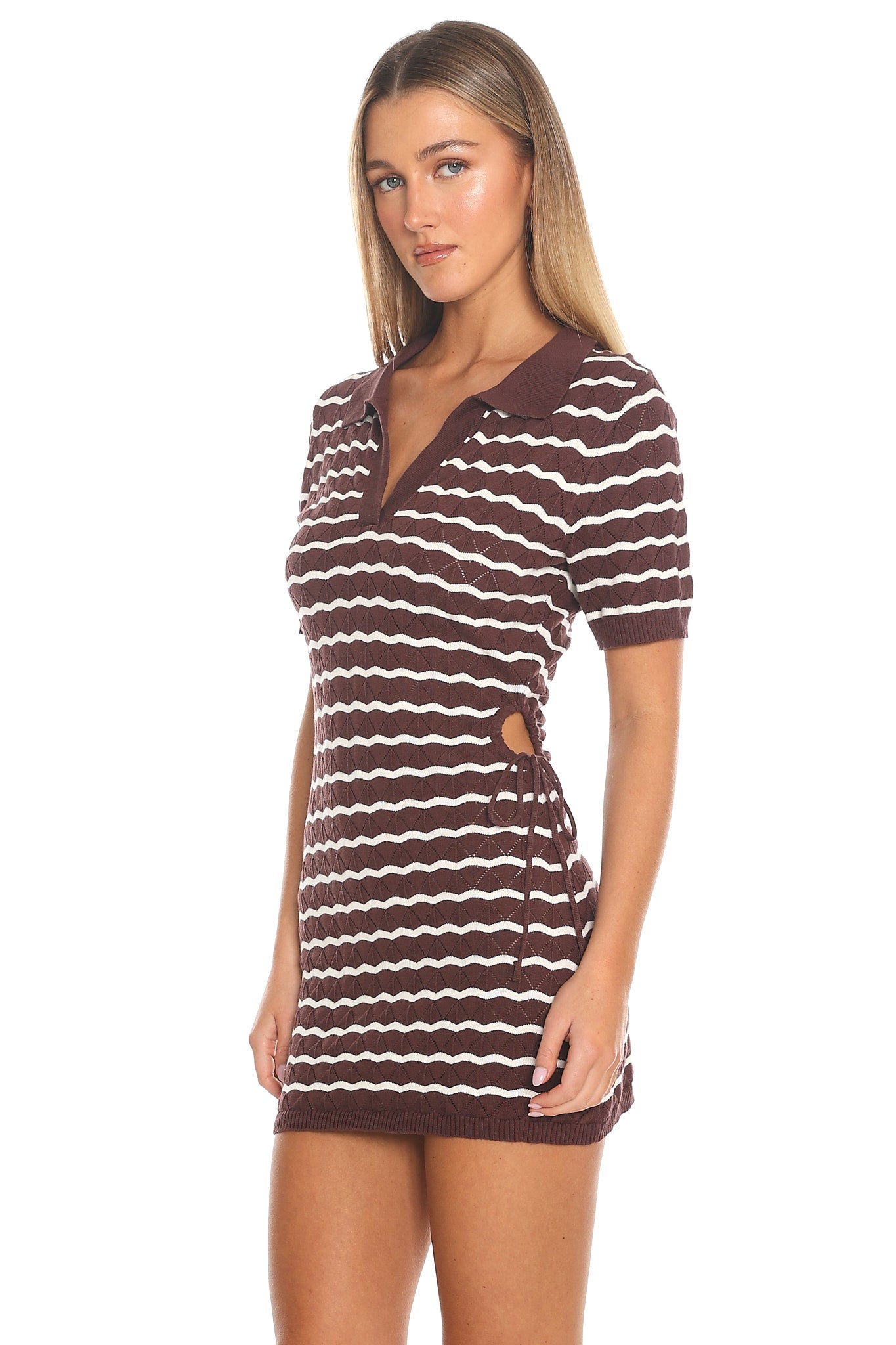 Courtside Stripe Cutout Polo Dress Chocolate