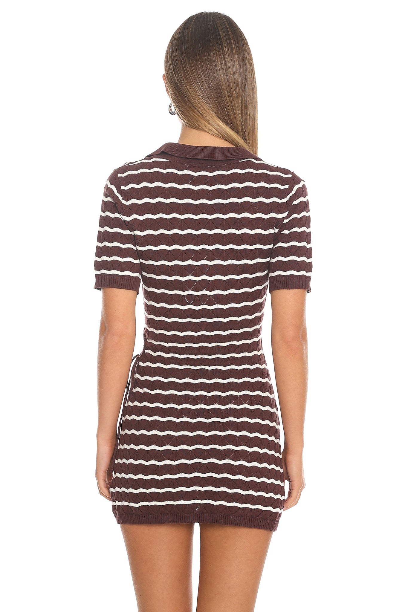 Courtside Stripe Cutout Polo Dress Chocolate