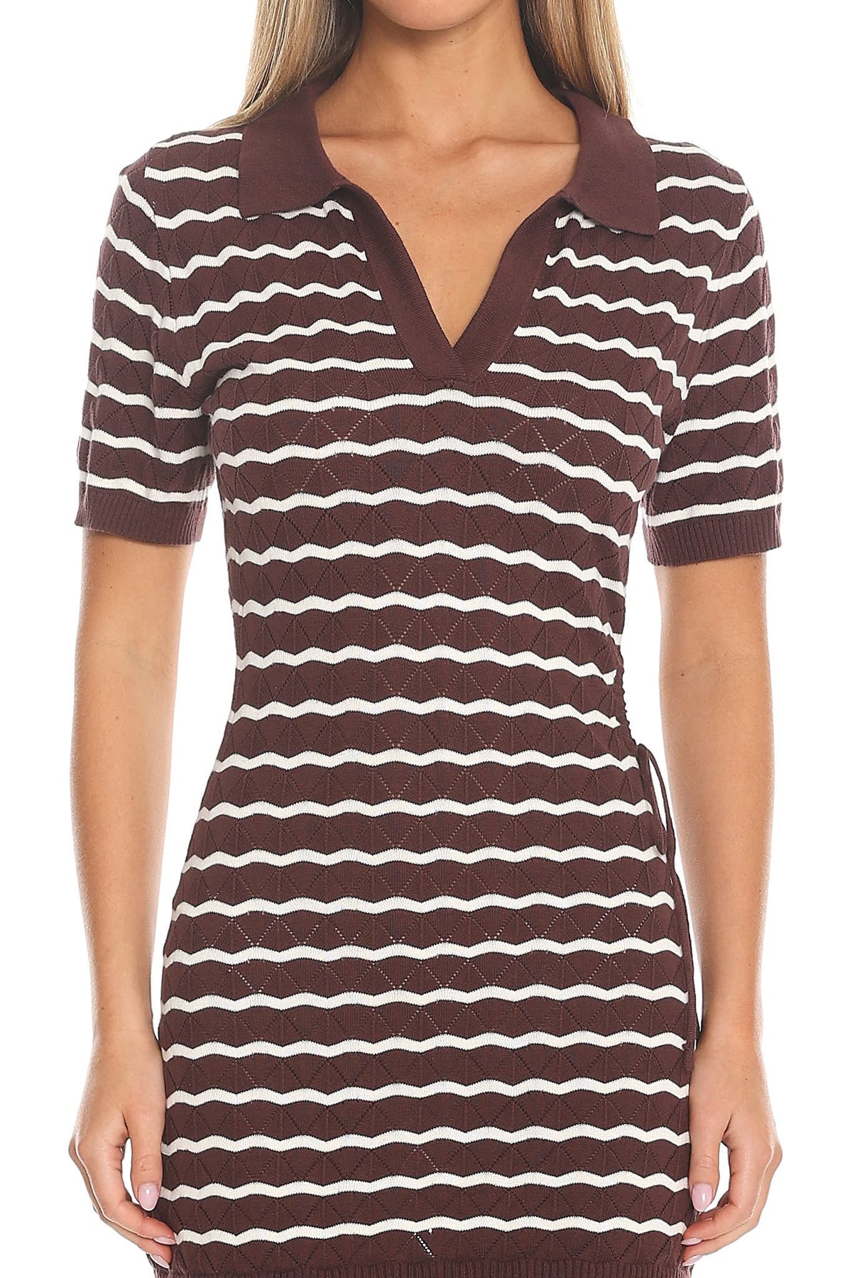 Courtside Stripe Cutout Polo Dress Chocolate