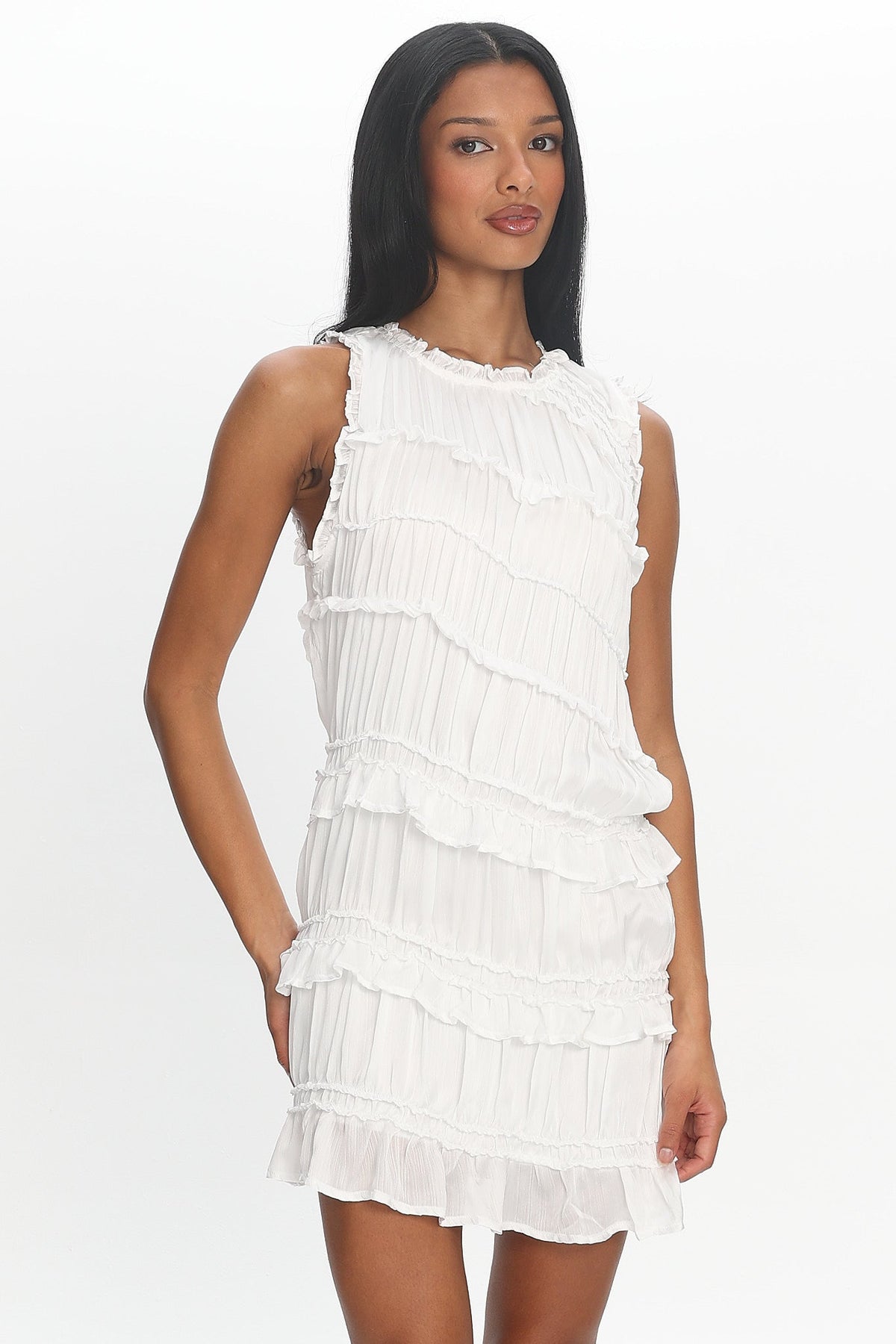 Something About Ava Tiered Ruffle Mini Dress Off White