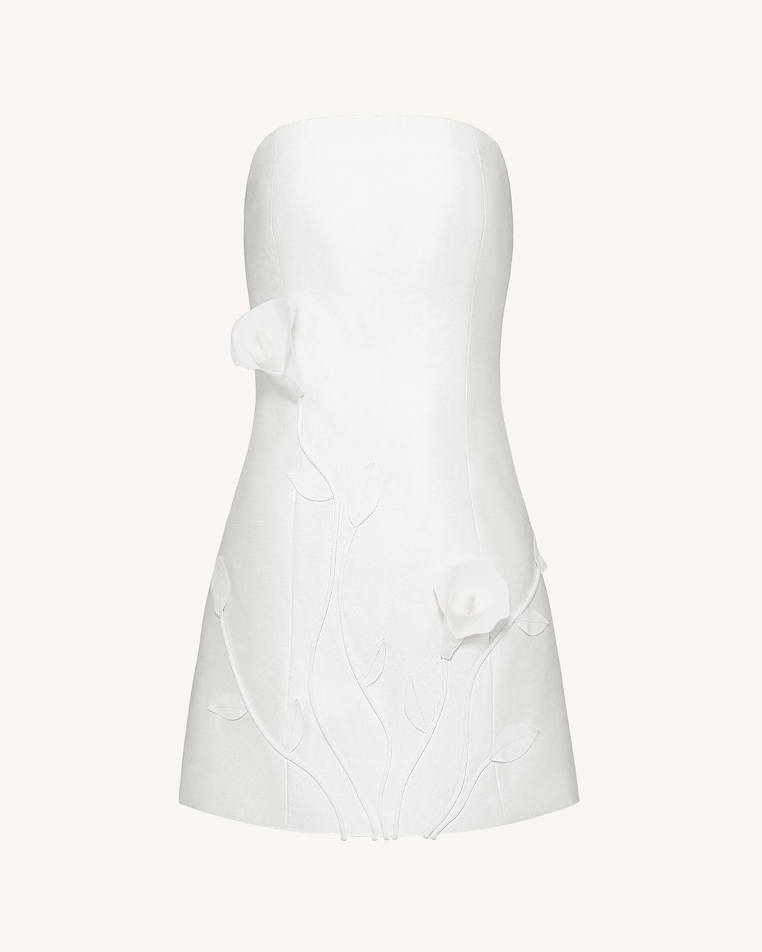 3D Vine Floral Strapless Mini Dress - White