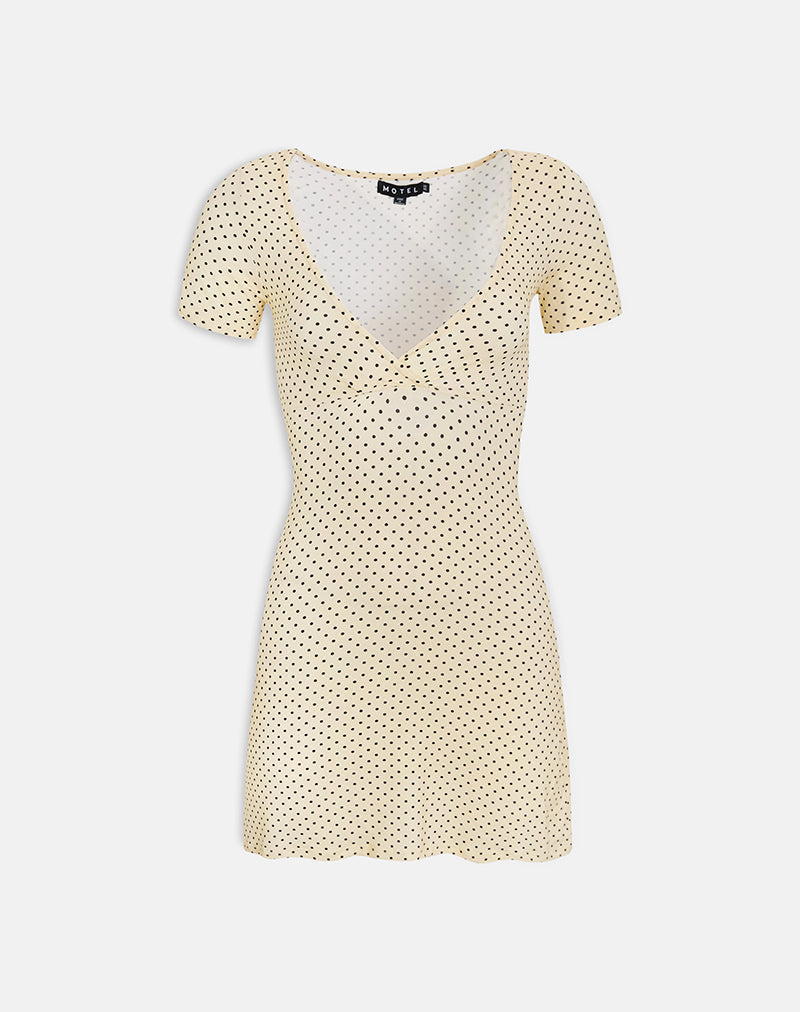 Letiria Mini Dress in Butter Yellow with Micro Polka Dots