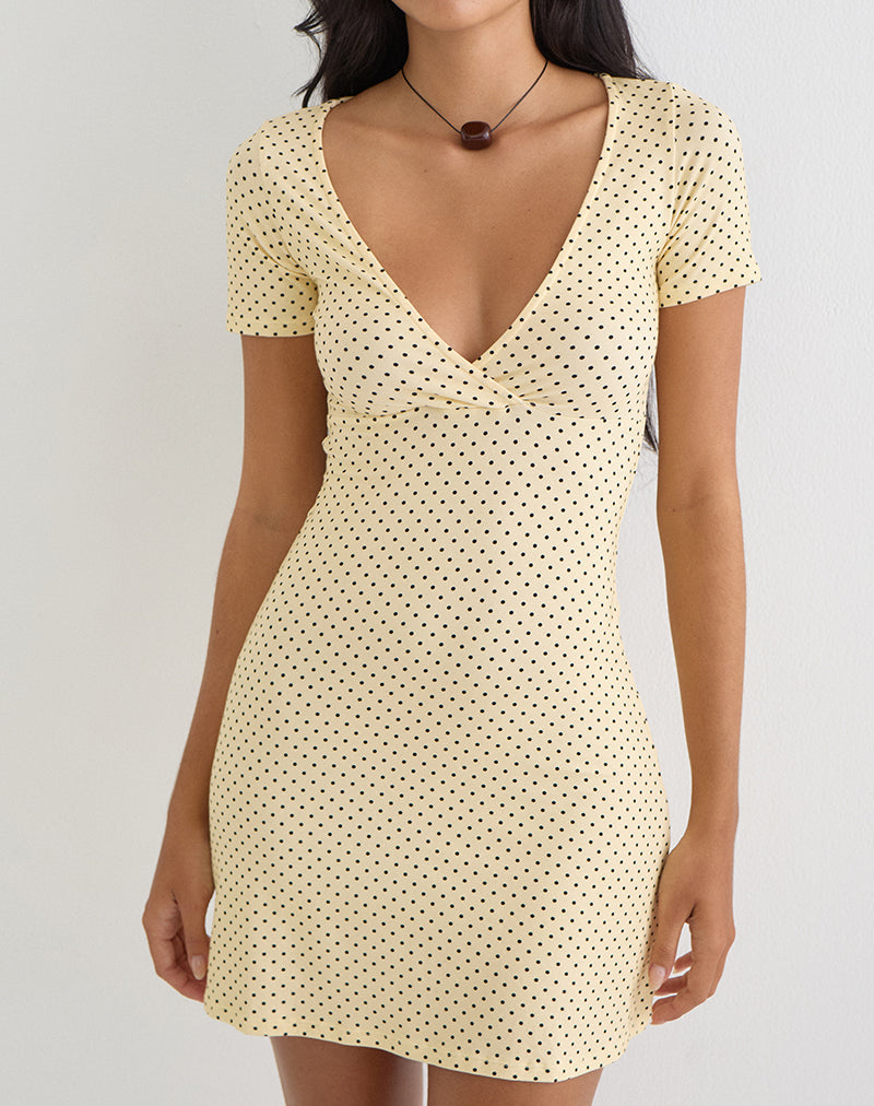 Letiria Mini Dress in Butter Yellow with Micro Polka Dots