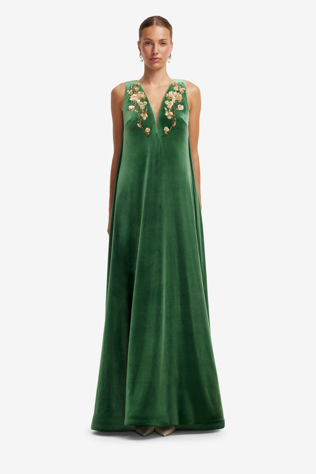 Agathy Velvet Embellished Gown - Forest