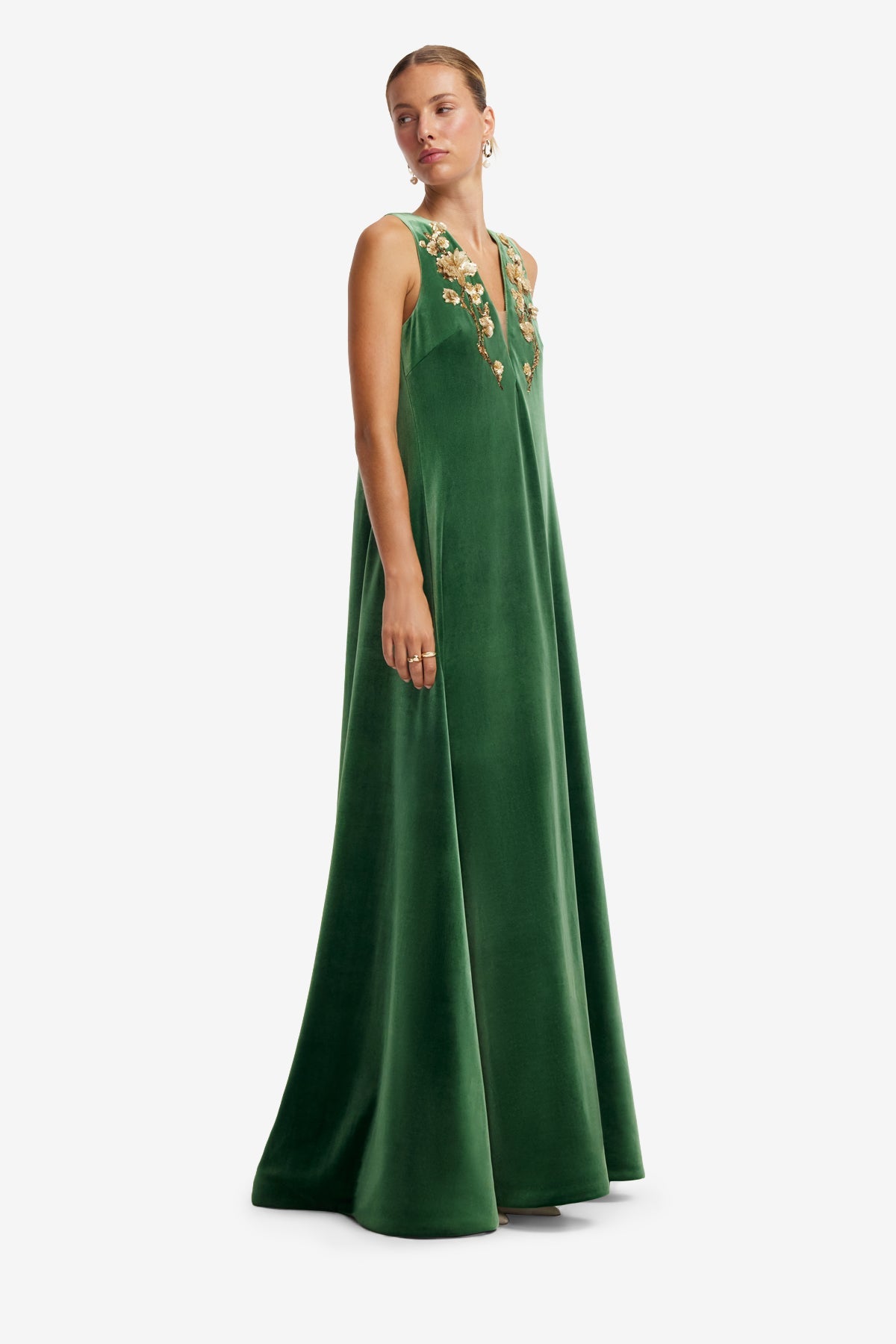 Agathy Velvet Embellished Gown - Forest