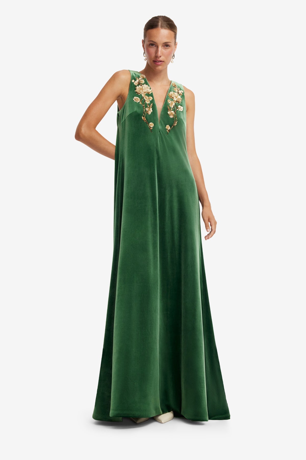 Agathy Velvet Embellished Gown - Forest