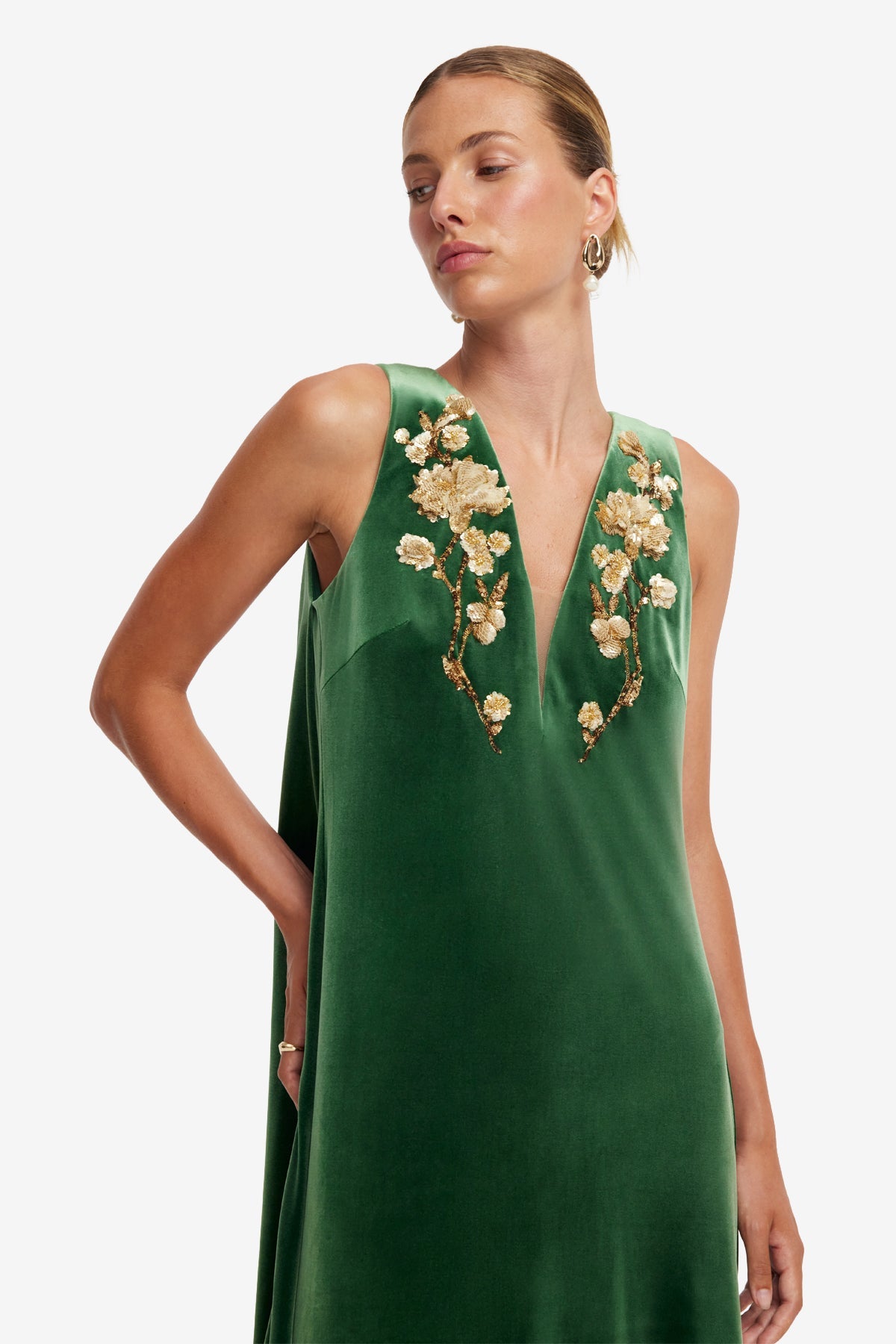 Agathy Velvet Embellished Gown - Forest