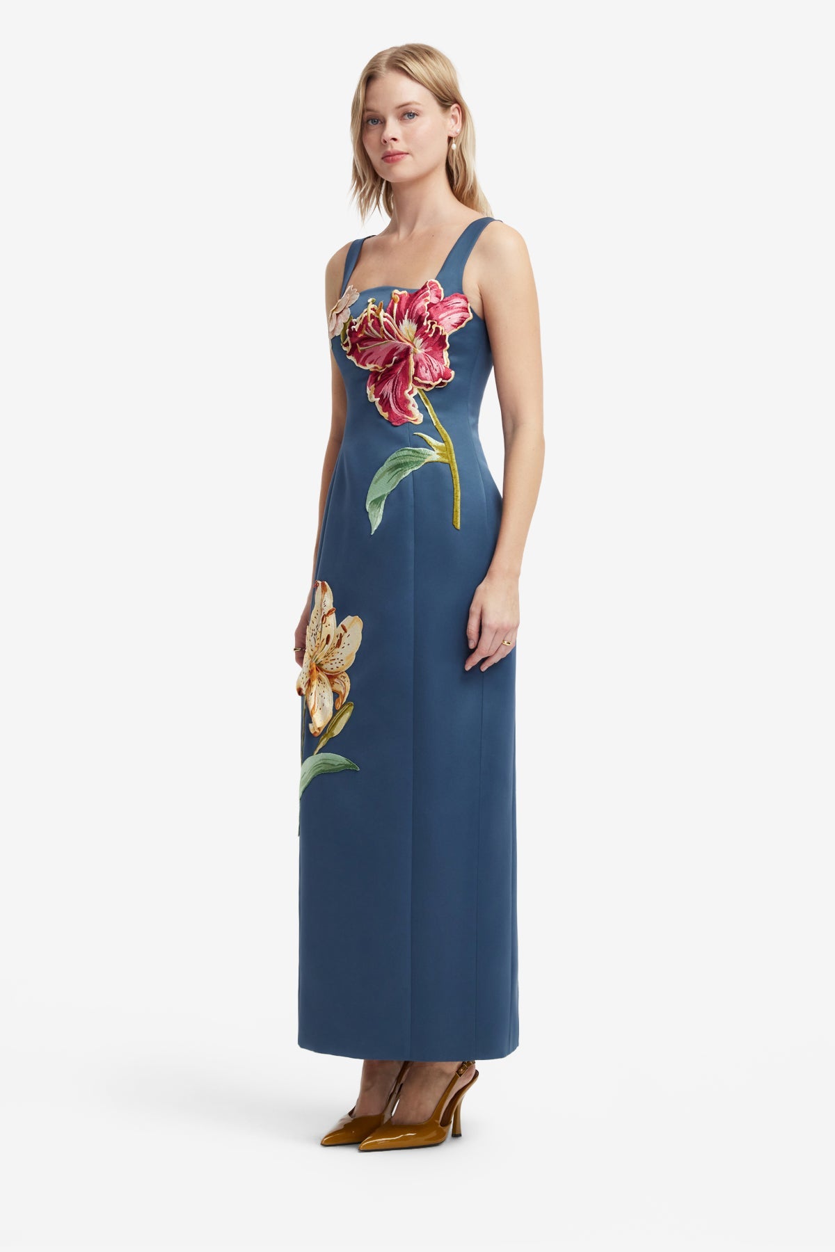 Adelina Embroidered Maxi Dress - Lily Print in Indigo