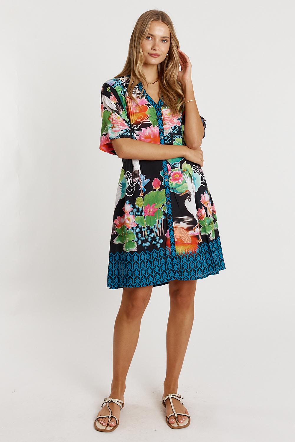 Akiko Button Dress - Ocean