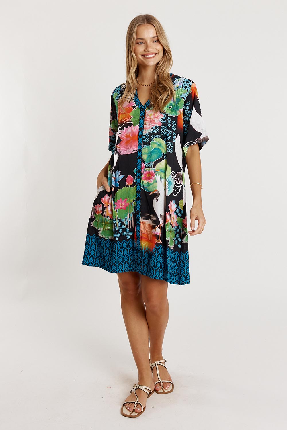 Akiko Button Dress - Ocean