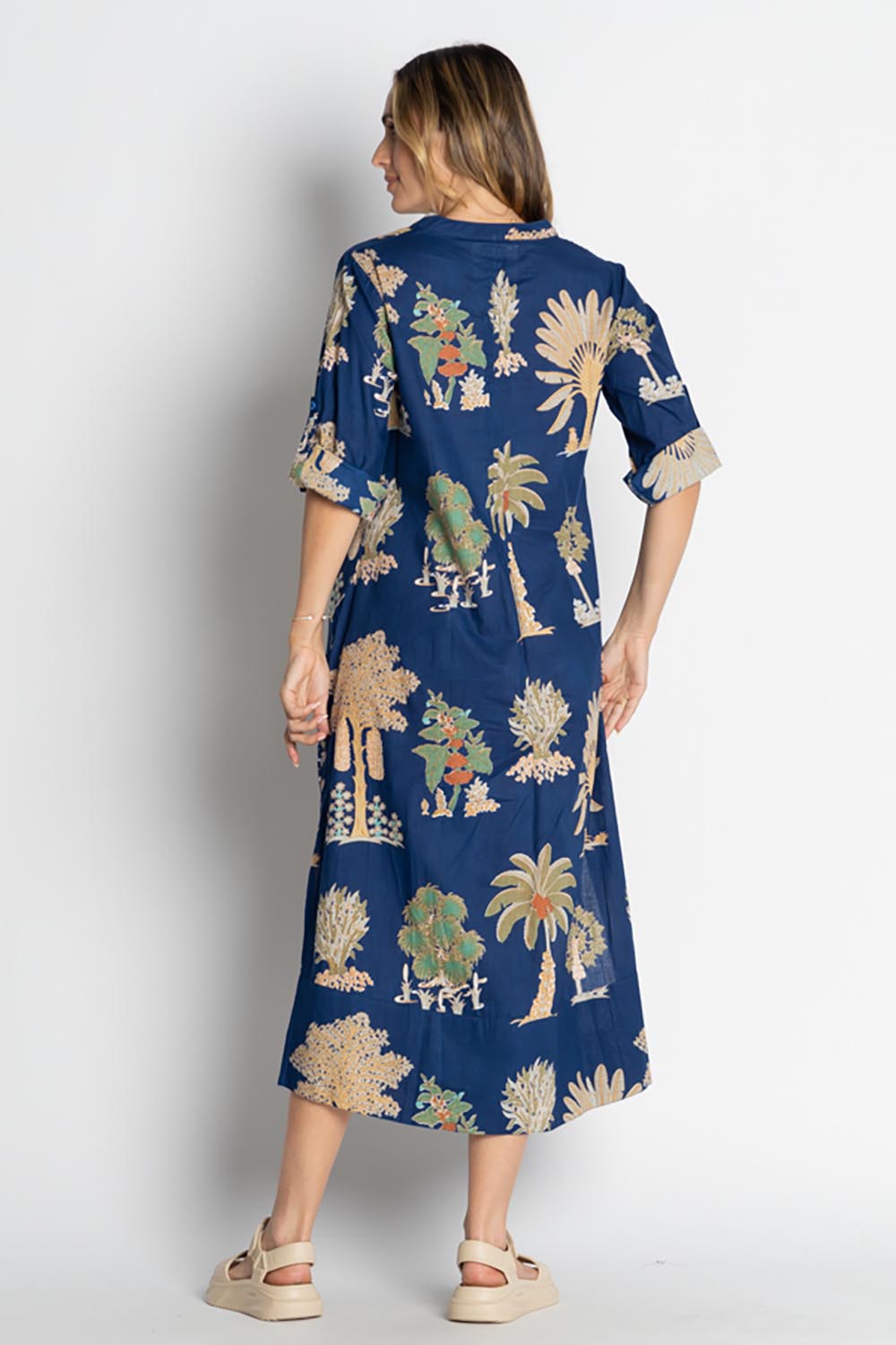 Amrita Cotton Midi Dress - Navy