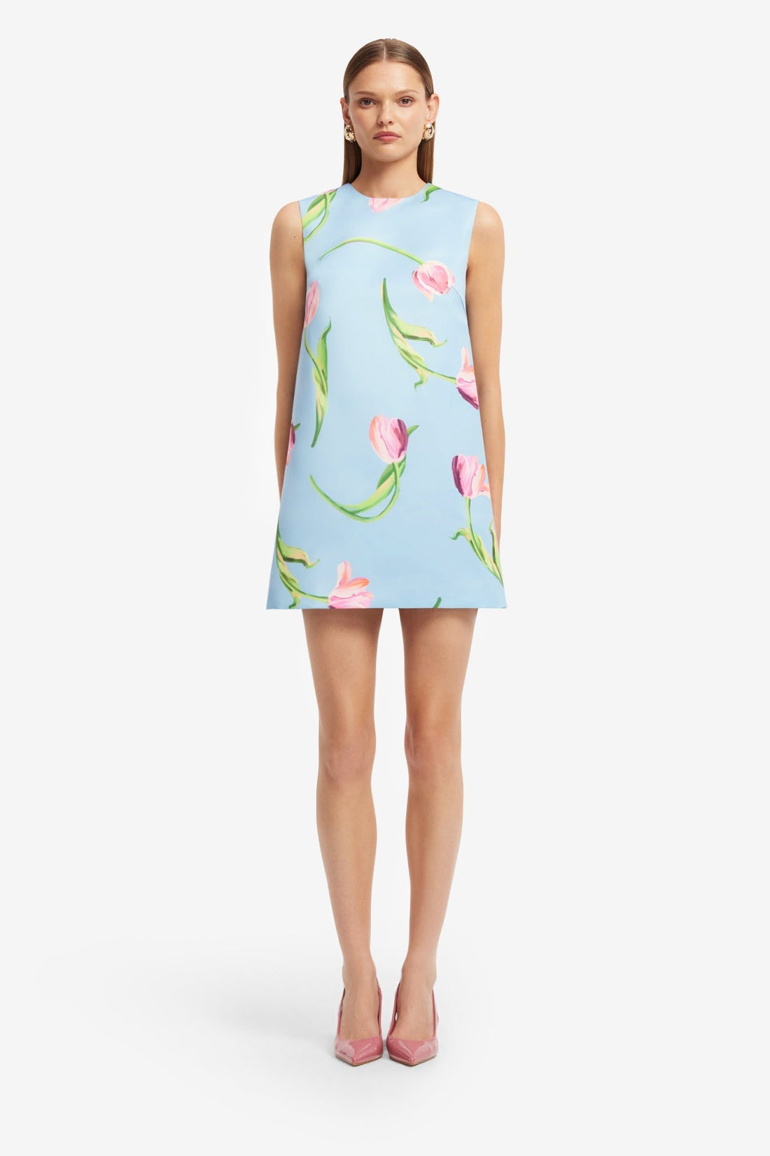 Yvonne Mini Dress - Tulip Print in Blue