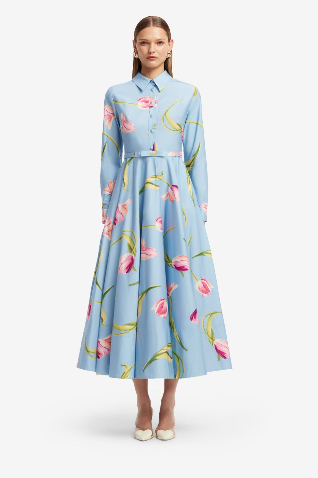 Zara Shirt Midi Dress - Tulip Print in Blue