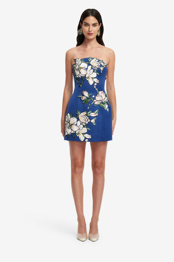 Zaria Appliqué Floral Bustier Mini Dress - Midnight Blue
