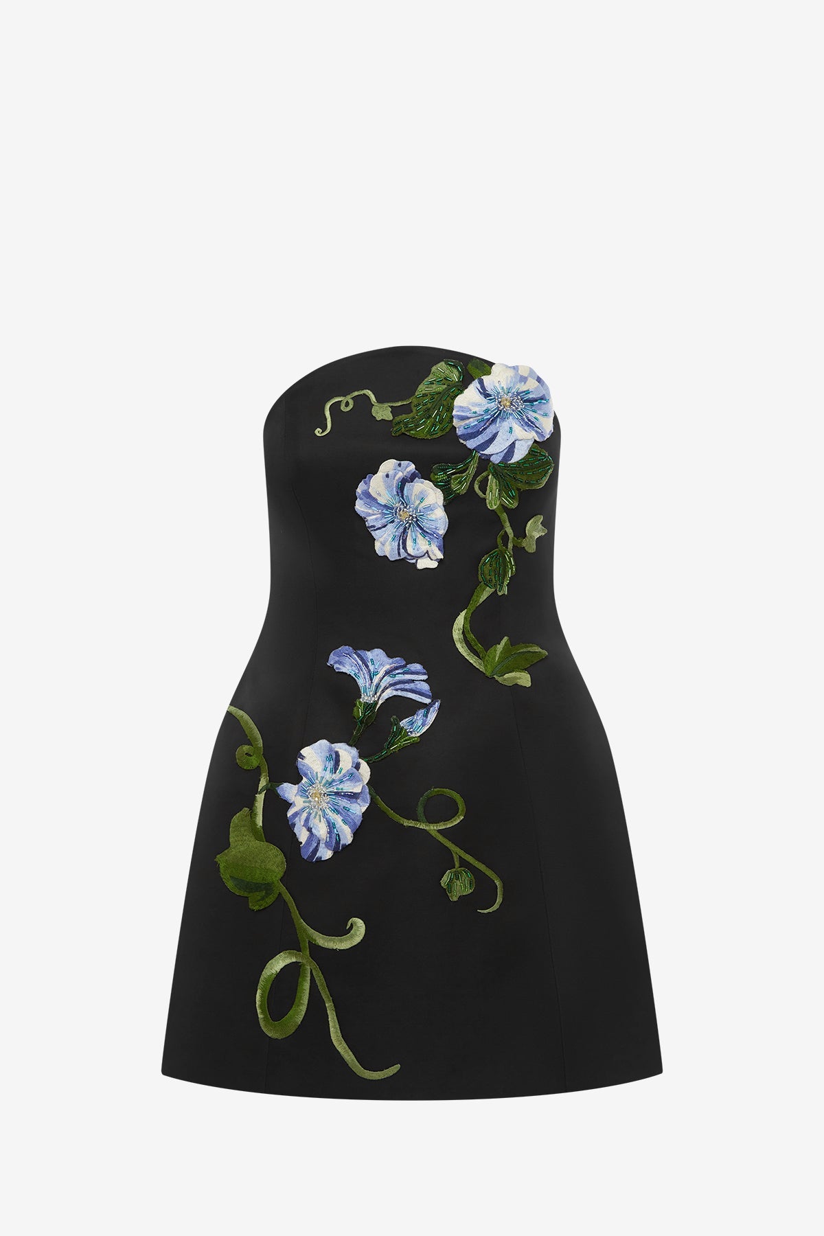 Zaria Appliqué Floral Bustier Mini Dress - Vine Print in Ebony
