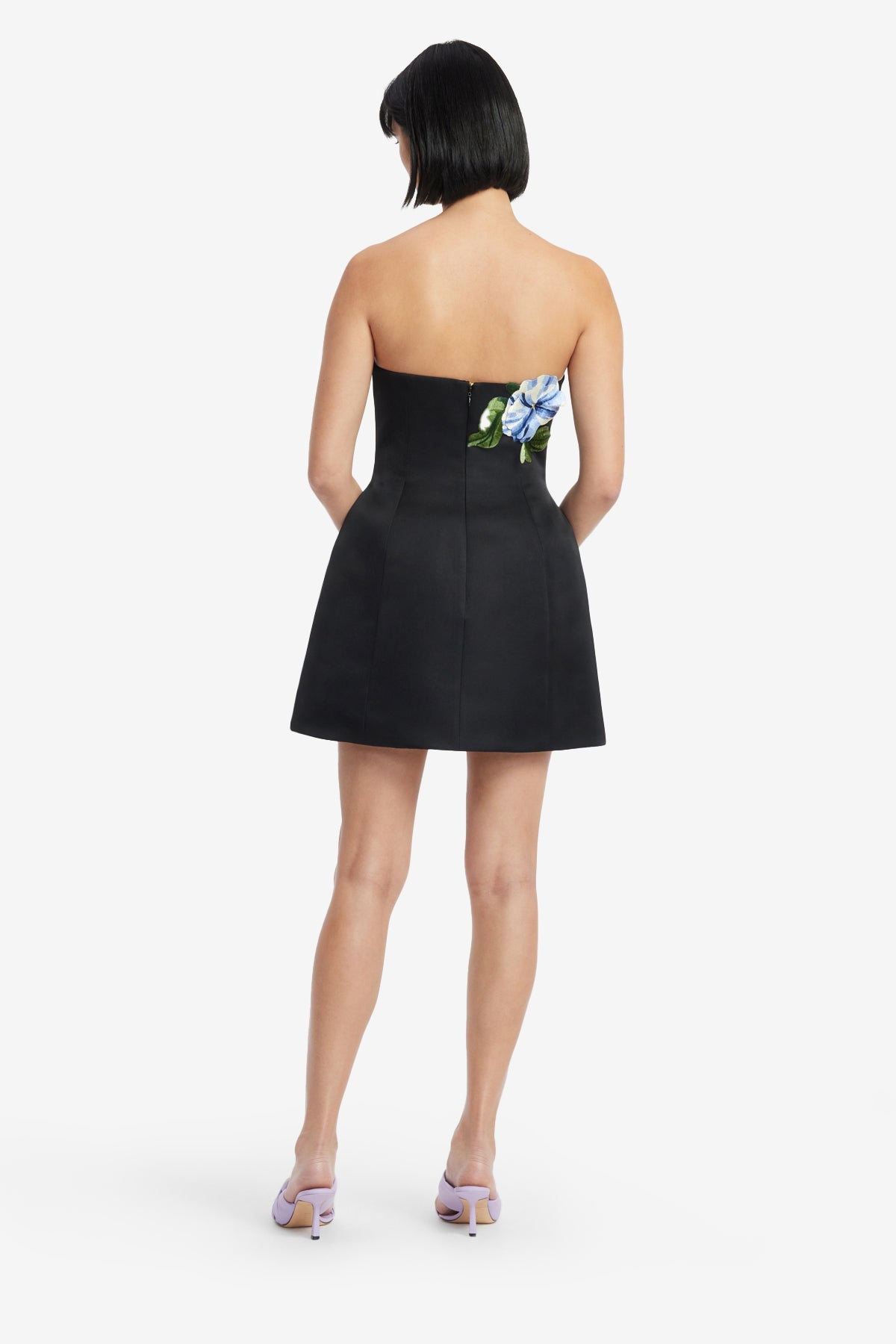 Zaria Appliqué Floral Bustier Mini Dress - Vine Print in Ebony