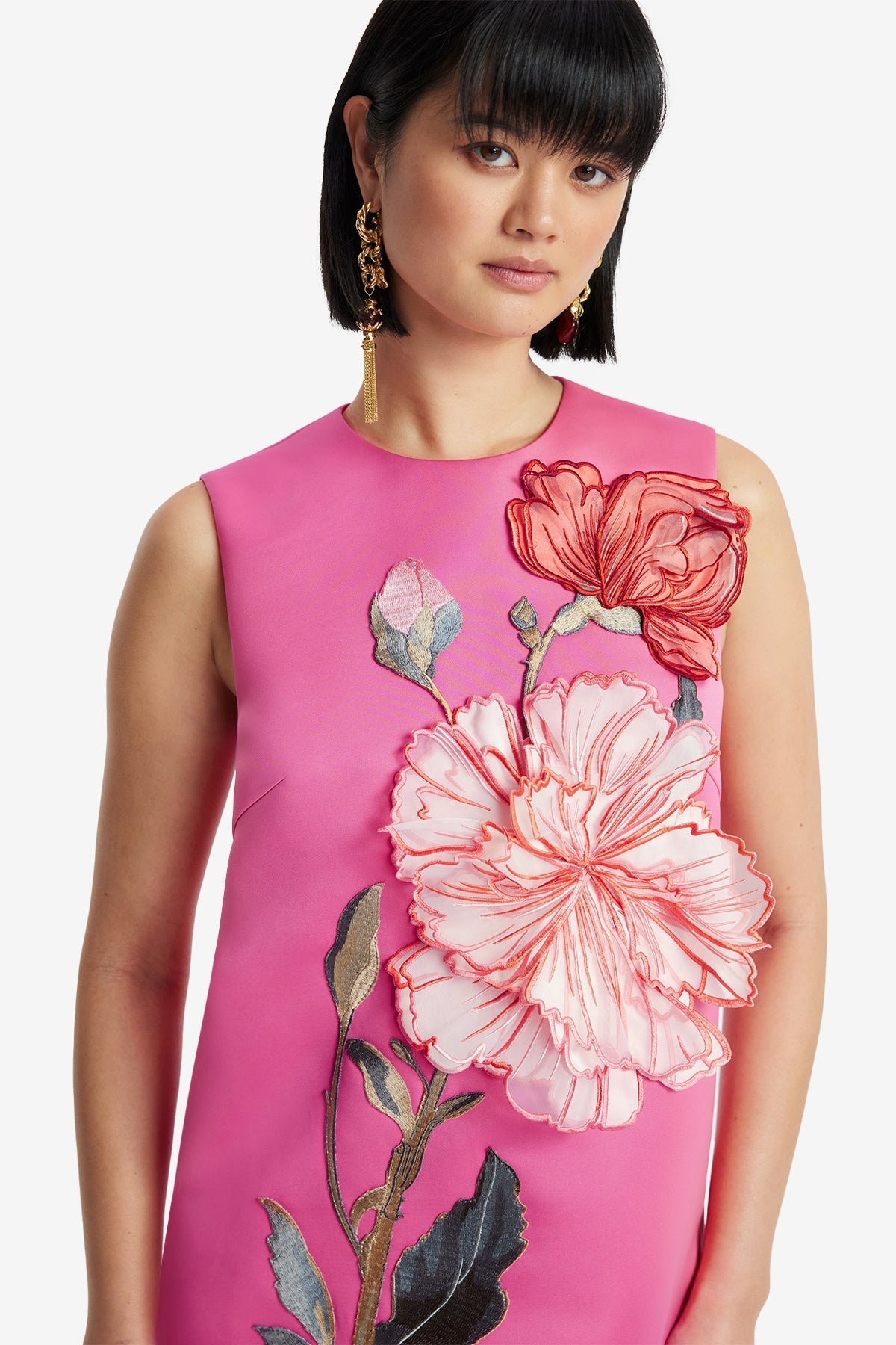 Yvonne Appliqué Floral Mini Dress - Peony Print in Fuchsia