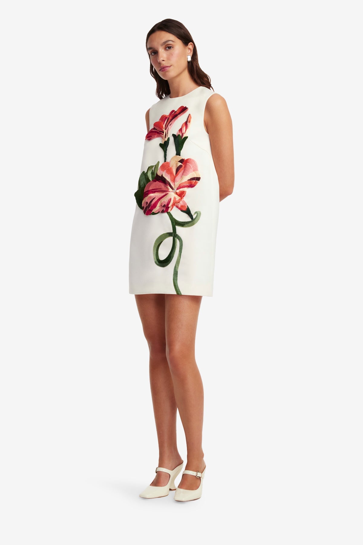 Yvonne Appliqué Floral Mini Dress - Vine Print in Snow
