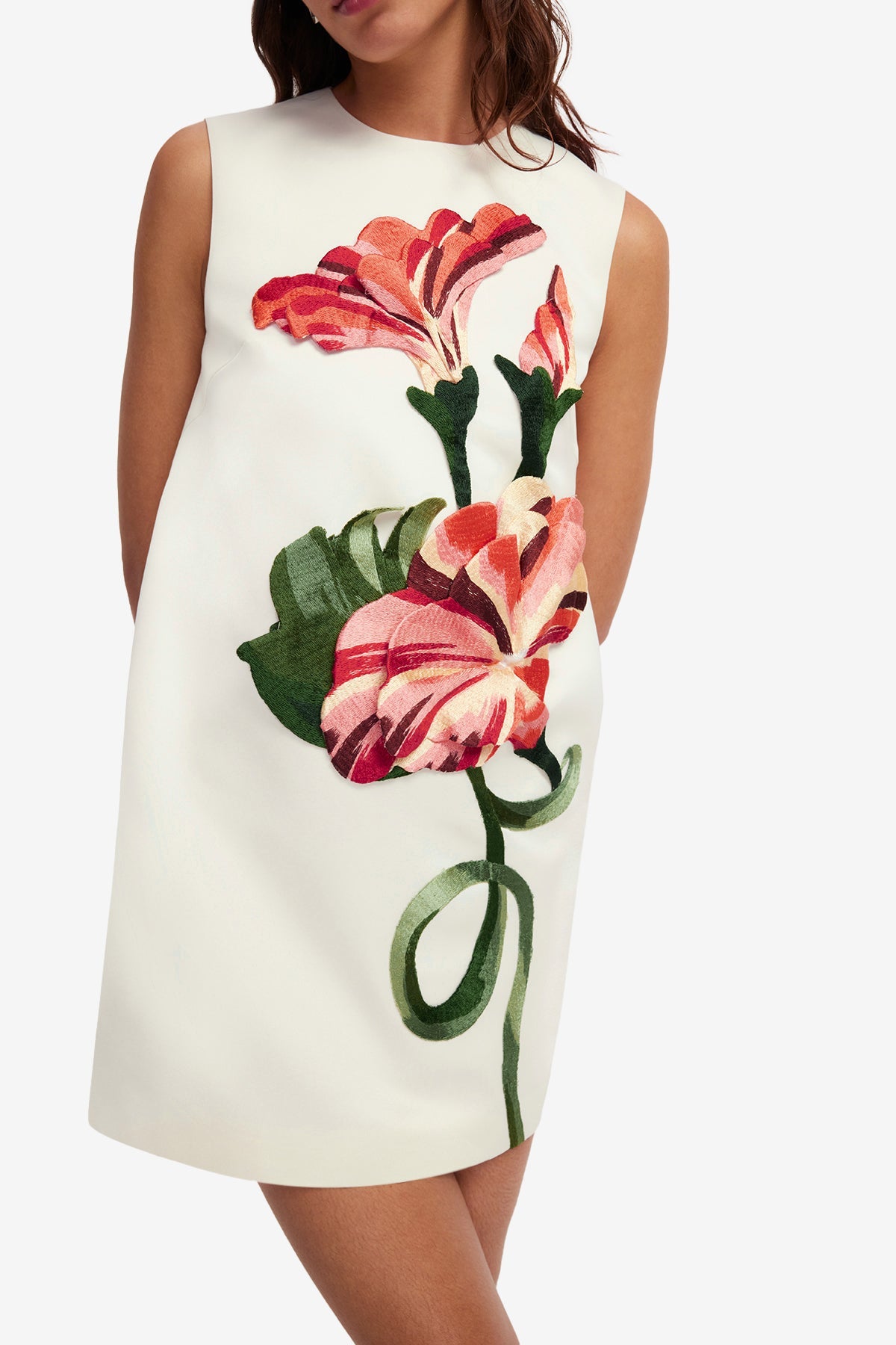 Yvonne Appliqué Floral Mini Dress - Vine Print in Snow