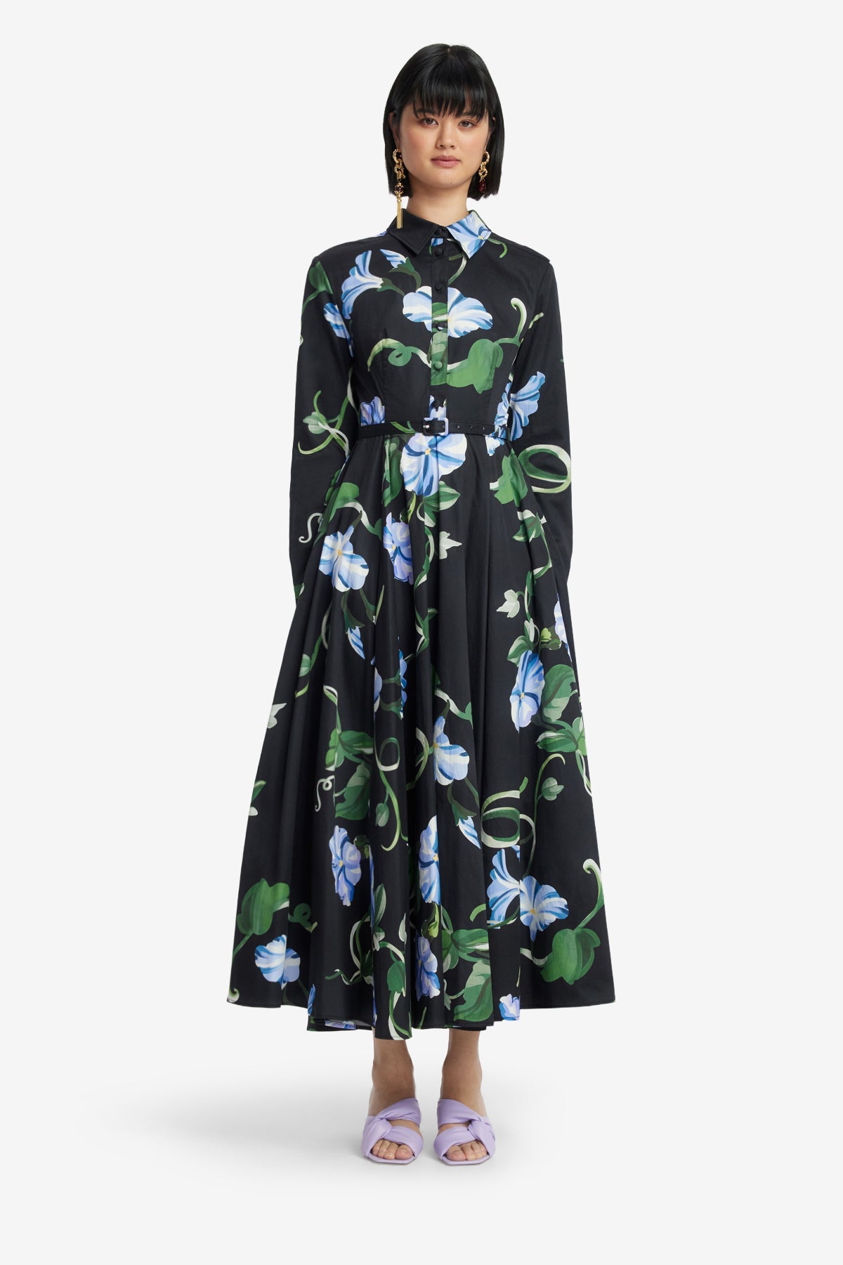 Zara Shirt Midi Dress - Vine Print in Ebony