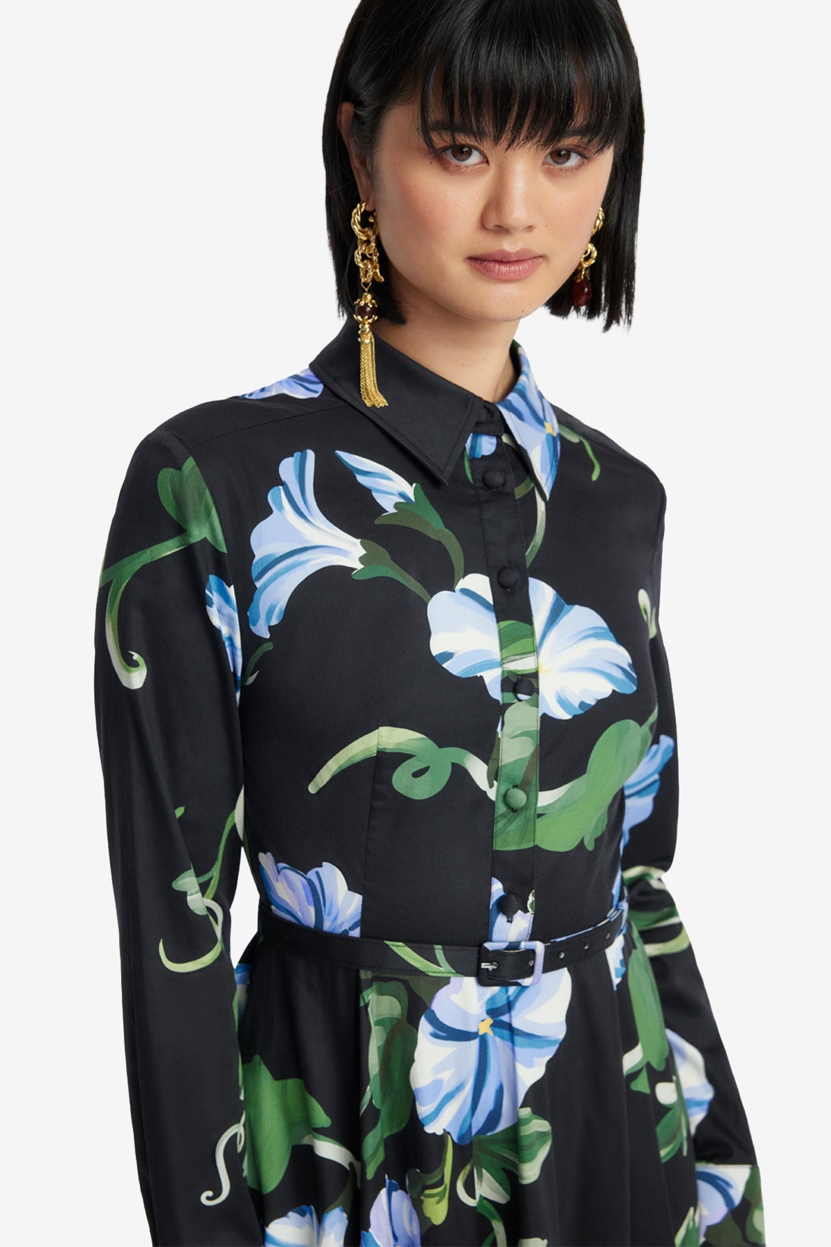 Zara Shirt Midi Dress - Vine Print in Ebony