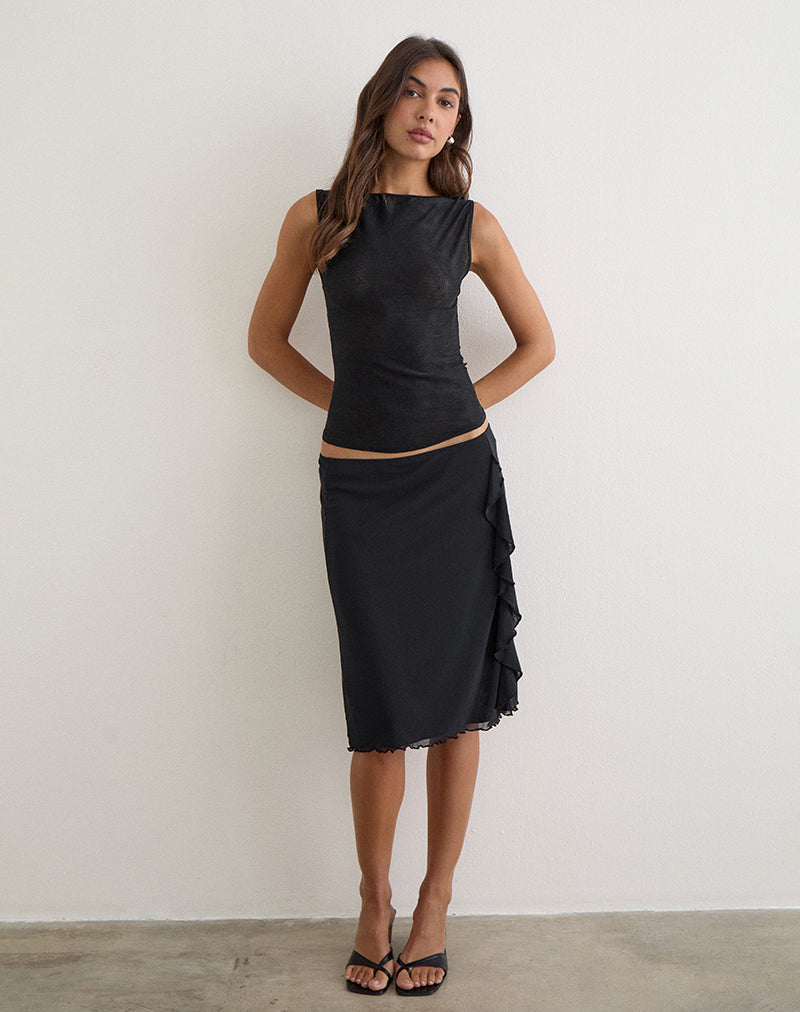Asiki Midi Skirt in Mesh Black