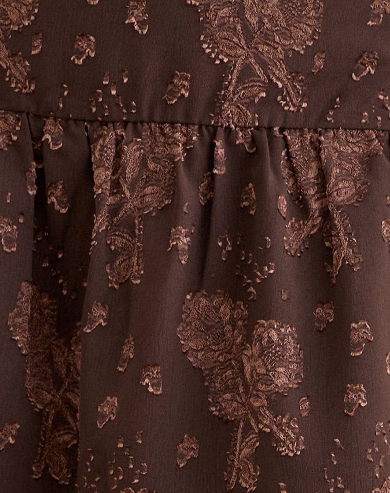 Daju Mini Skirt in Floral Jacquard Chiffon Brown