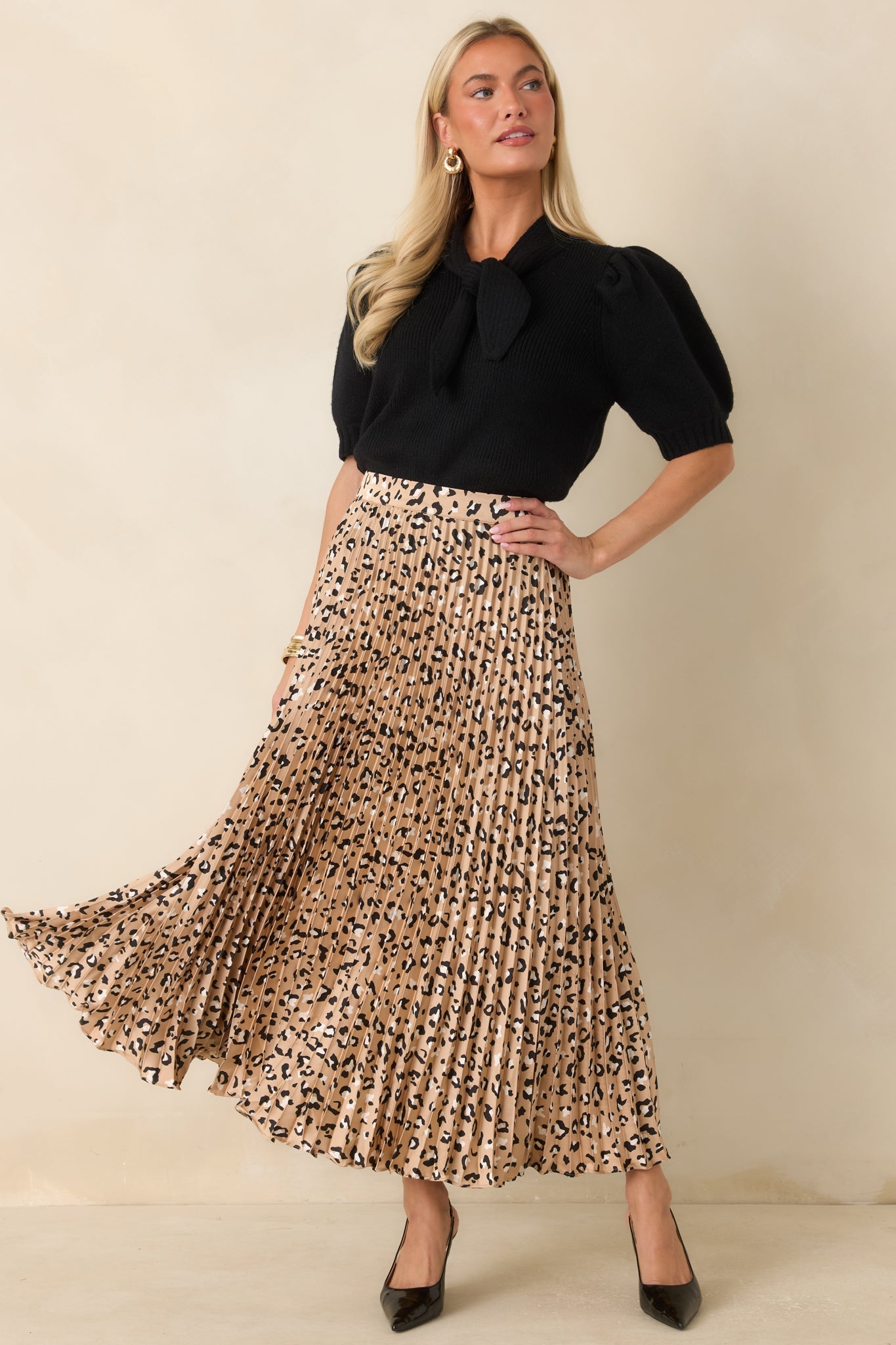 Call of the Wild Leopard Satin Pleated Maxi Skirt