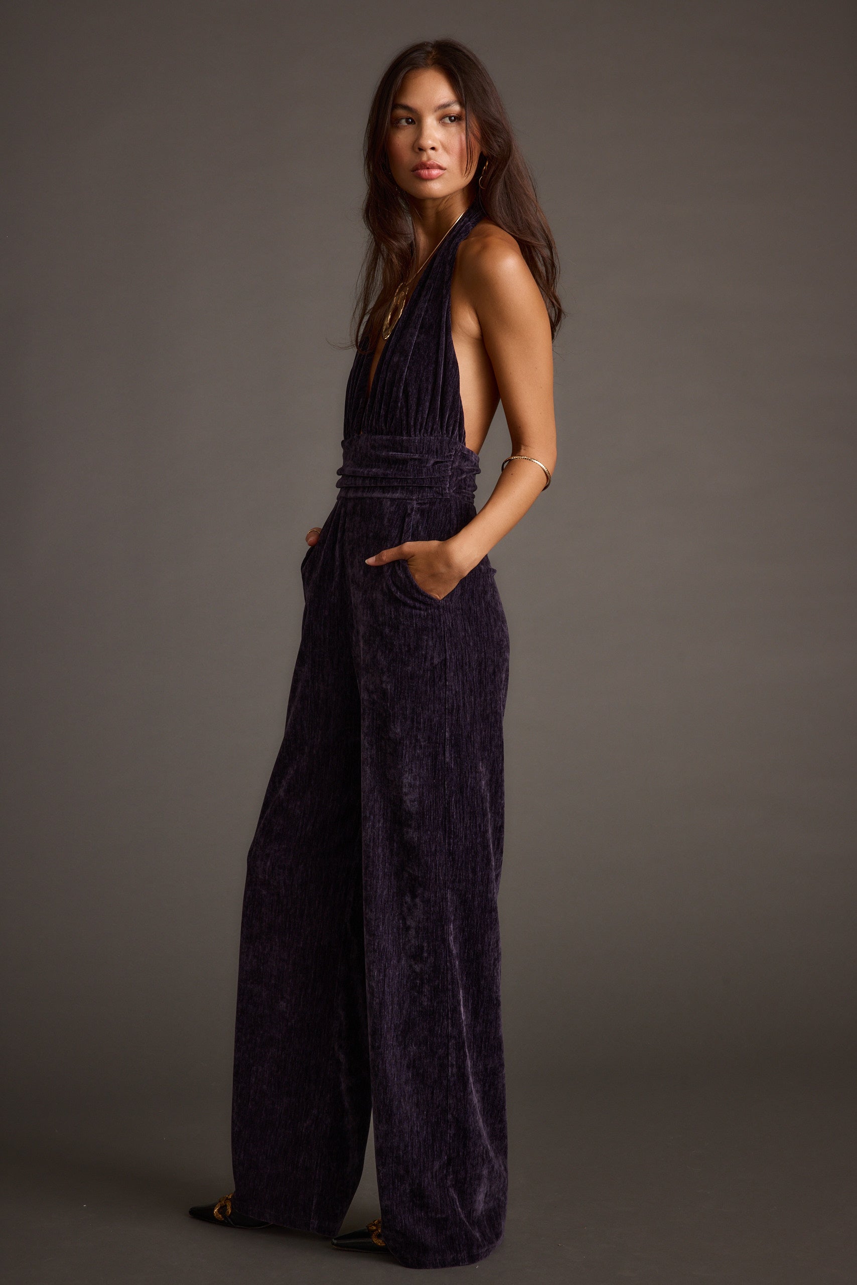 Limelight Midnight Velvet Halter Jumpsuit