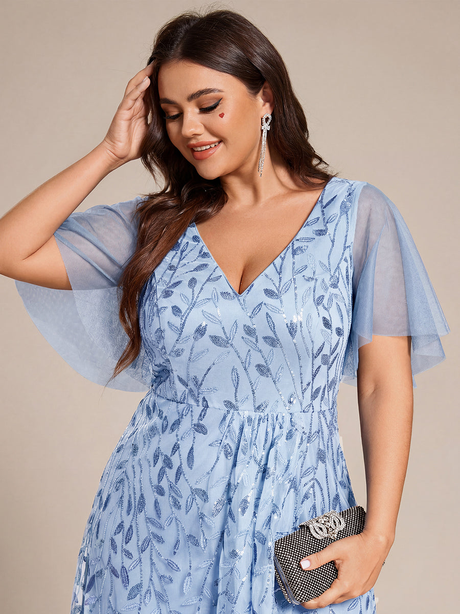 ever ALIX|Short Sleeves Sequin High Low V-Neck Midi Mother of the Bride Dress