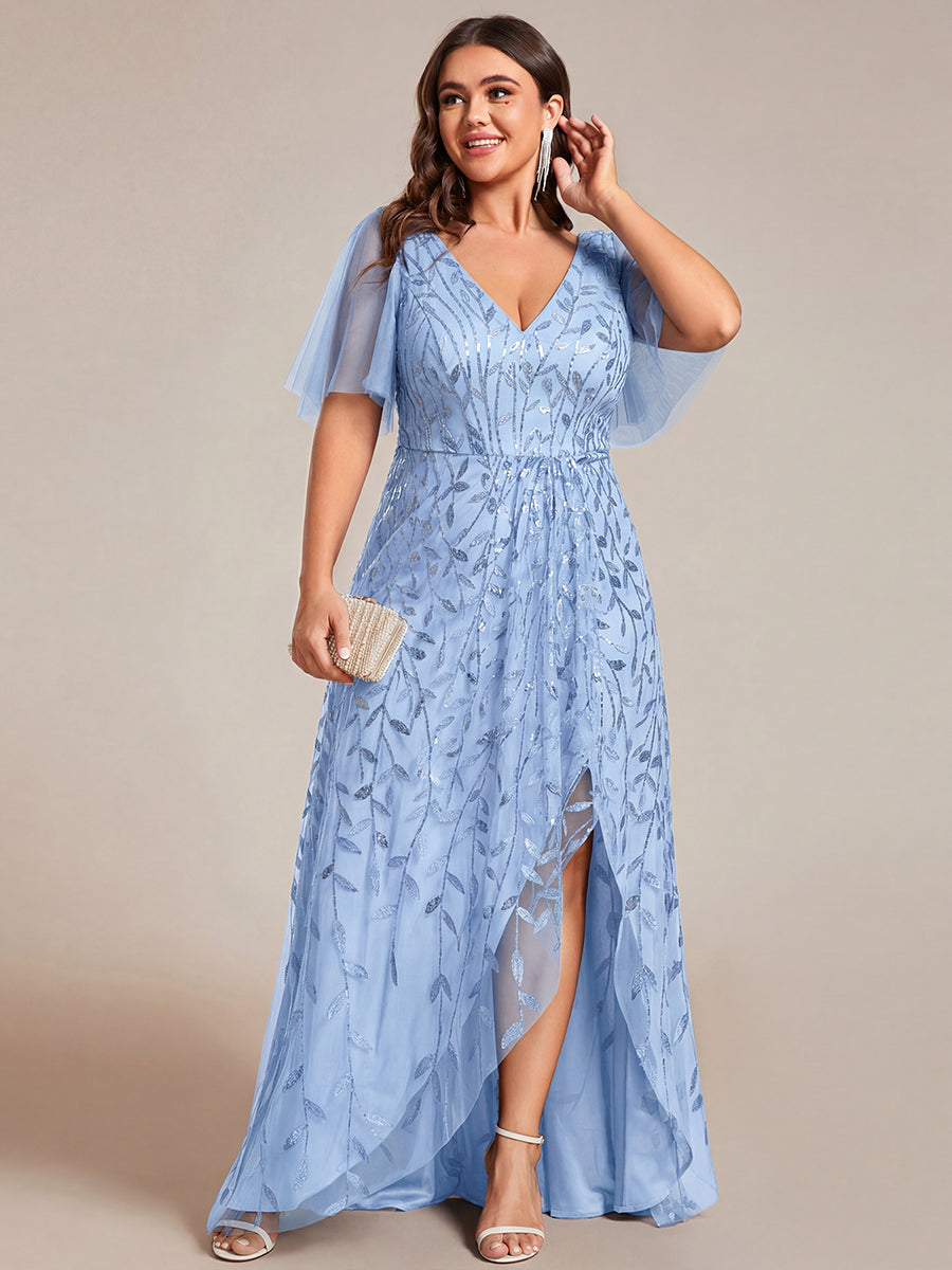 ever ALIX|Short Sleeves Sequin High Low V-Neck Midi Mother of the Bride Dress