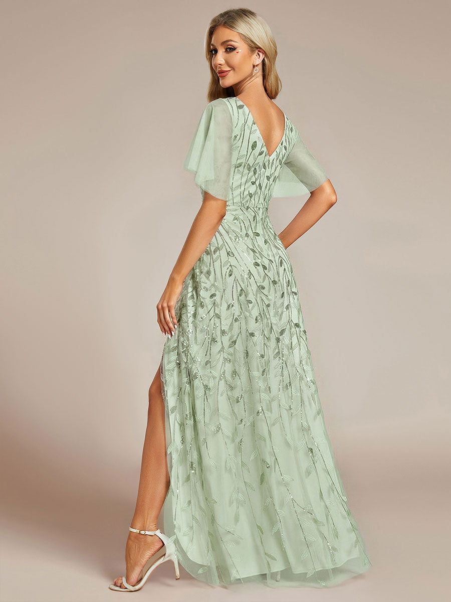 ever ALIX|Short Sleeves Sequin High Low V-Neck Midi Mother of the Bride Dress