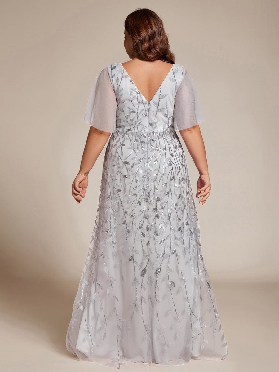 ever ALIX|Short Sleeves Sequin High Low V-Neck Midi Formal Wedding Guest Dress
