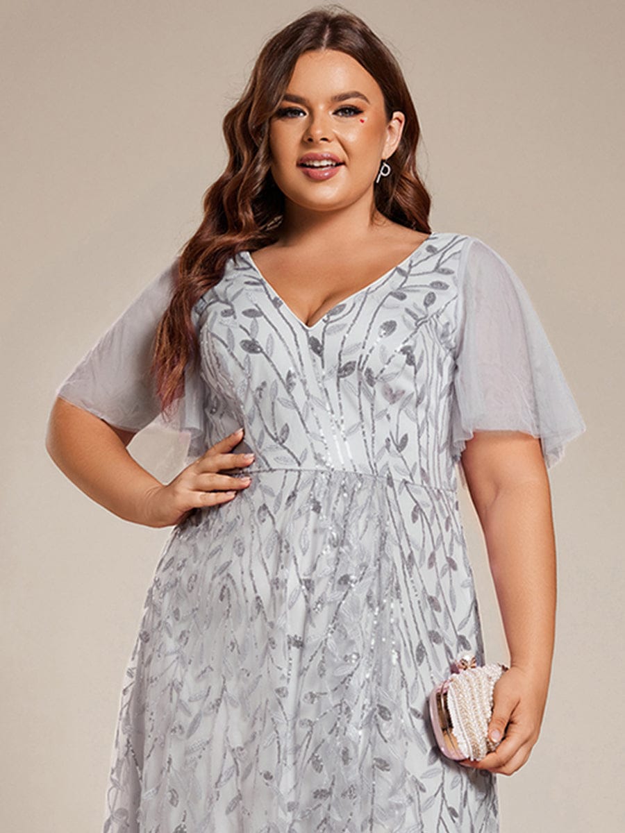 ever ALIX|Short Sleeves Sequin High Low V-Neck Midi Mother of the Bride Dress