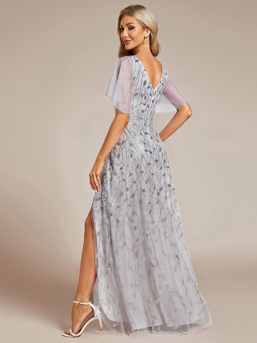 ever ALIX|Short Sleeves Sequin High Low V-Neck Midi Mother of the Bride Dress