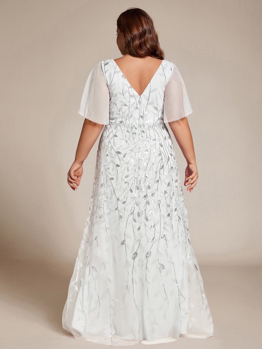 ever ALIX|Short Sleeves Sequin High Low V-Neck Midi Formal Evening Dress