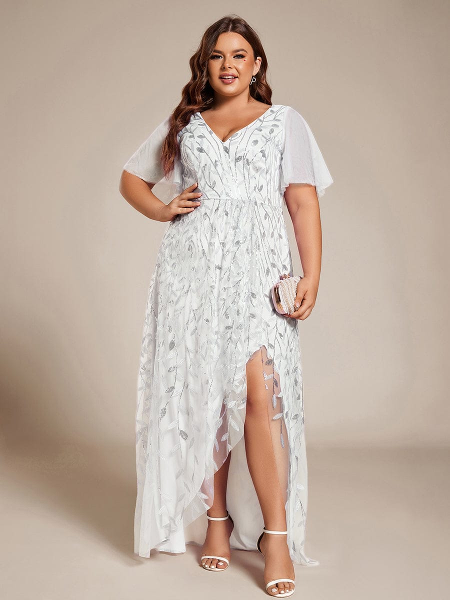ever ALIX|Short Sleeves Sequin High Low V-Neck Midi Mother of the Bride Dress