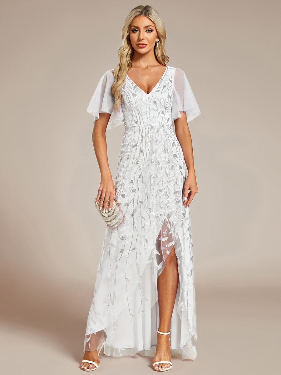 ever ALIX|Short Sleeves Sequin High Low V-Neck Midi Mother of the Bride Dress