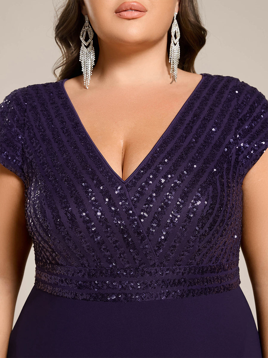 ever BAYLOR|Short Sleeve V-Neck Midi Sequin Formal Dress