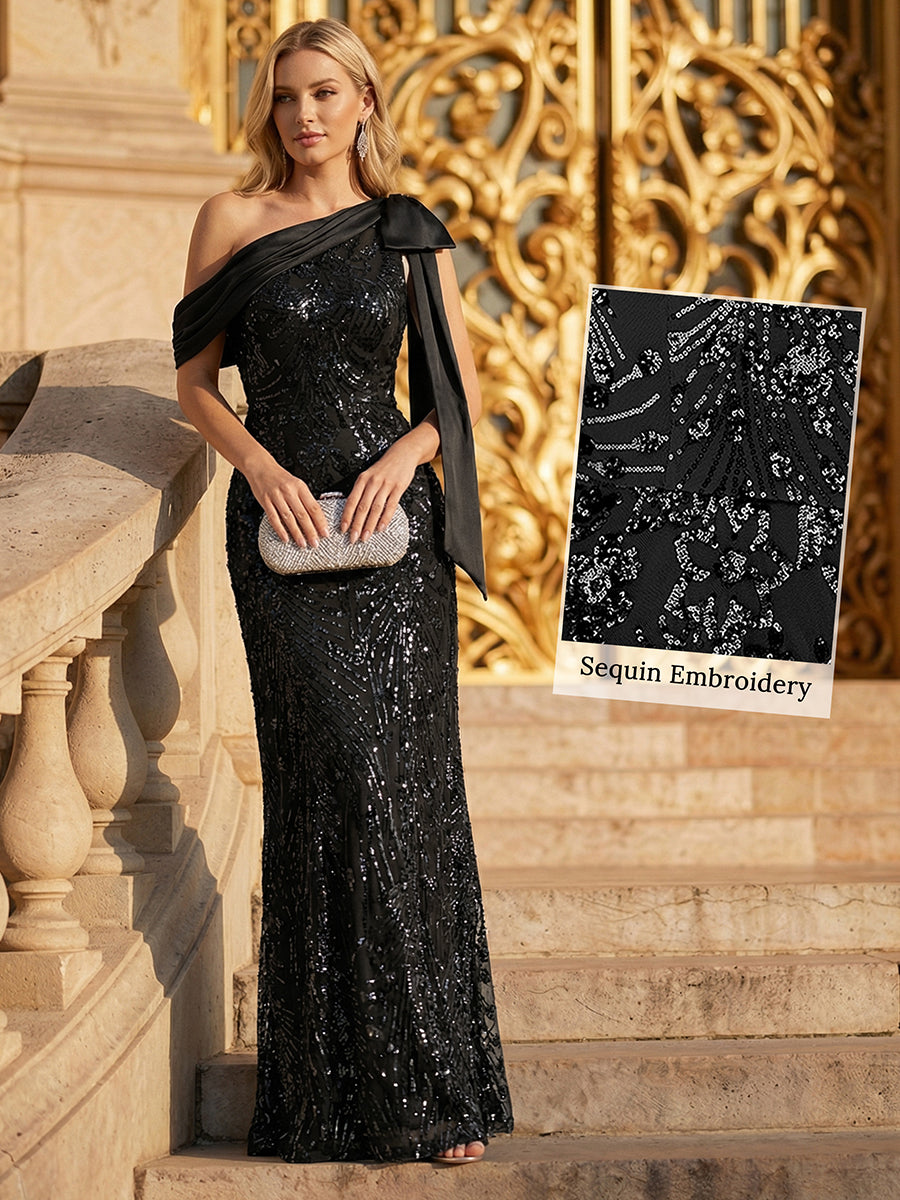 ever BELLAMY|Bow Detail Sequin Drop Shoulder Sleeve Dress