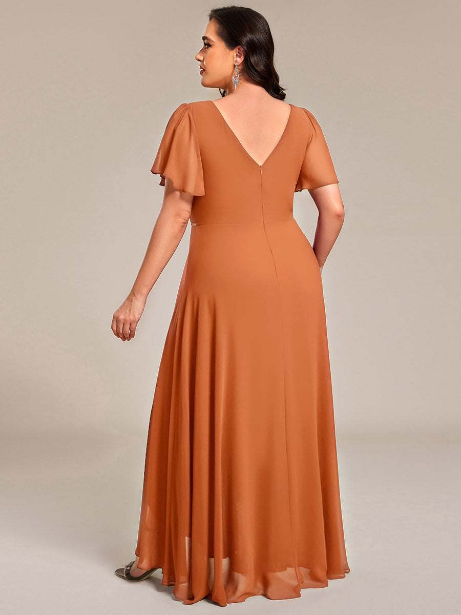ever DAKOTA|Double V-Neck Waist Trimmed Chiffon Formal Evening Dress