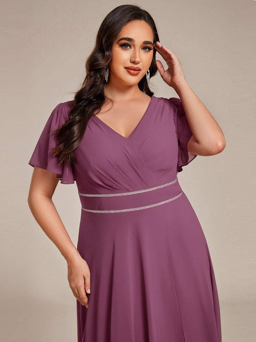 ever DAKOTA|Double V-Neck Waist Trimmed Chiffon Formal Evening Dress